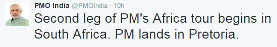 PMO Tweet Modi Visits Pretoria