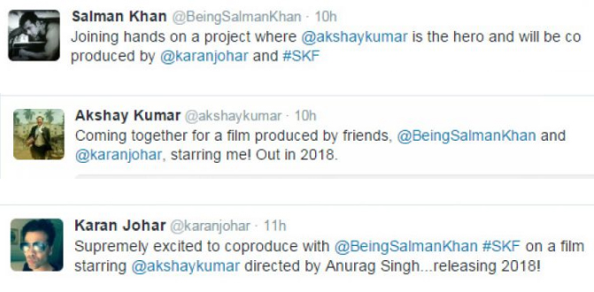 Salman Khan Akshay Kumar Karan Johar Tweets