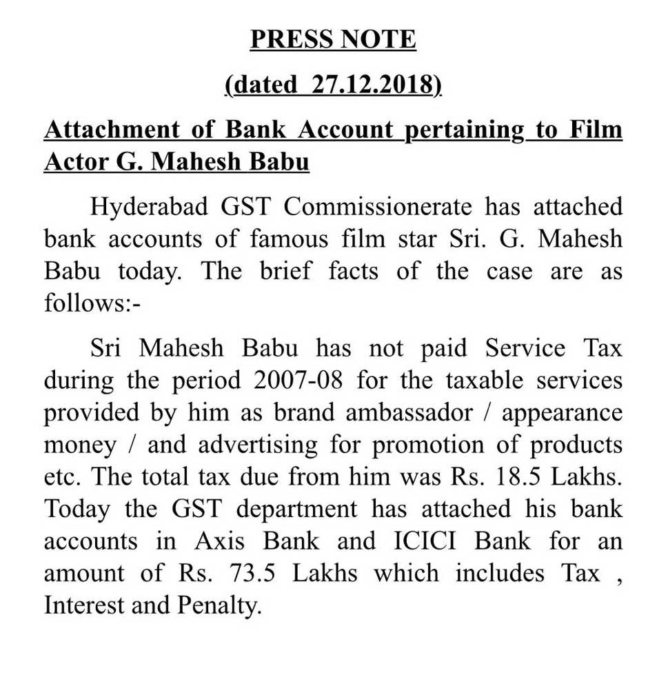 Mahesh Babu Tax Issues