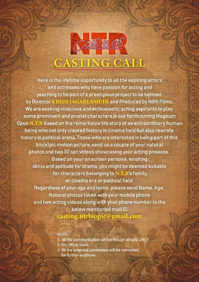 NTR Biopic Casting Call