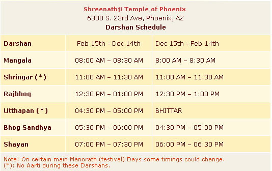 Shreenathji Temple Darshan Schedule