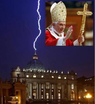 A sign from God!! Lightning hits St Peter&#039;s hours after Pope Benedict resignation.