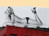 topless show, billboard, kate moss stops traffic in new york with topless show, Bare poster