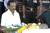 MK Stalin, Karunanidhi new, karunanidhi last rites held in marina beach, Dmk