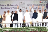 Modi, Nitish Kumar, modi shares the stage with bihar cm nitish kumar at patna univ, Centenary celebrations