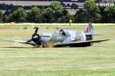 emergency landing without wheels, Spitfire, watch plane lands without wheels, Cambridge