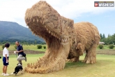 Dinosaur sculptures, weird news, straw dinosaurs in japanese fields, Dinosaurs