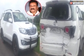 ORR, Telangana State Animal Husbandry Minister, talasani srinivas yadav escapes unhurt in road mishap, Talasani srinivas yadav