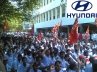 Lay-off at Hyundai, Even as a sizeable number of workers of the Hyundai Motor India Ltd (HMIL) roll out cars on an empty stomach pressing various demands, distress plea by hyundai chennai staff protestors detained, Hyundai motor india
